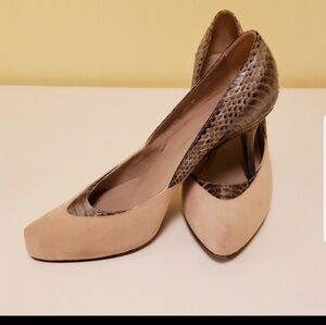 Donald J. Pliner suede and snake scale pumps